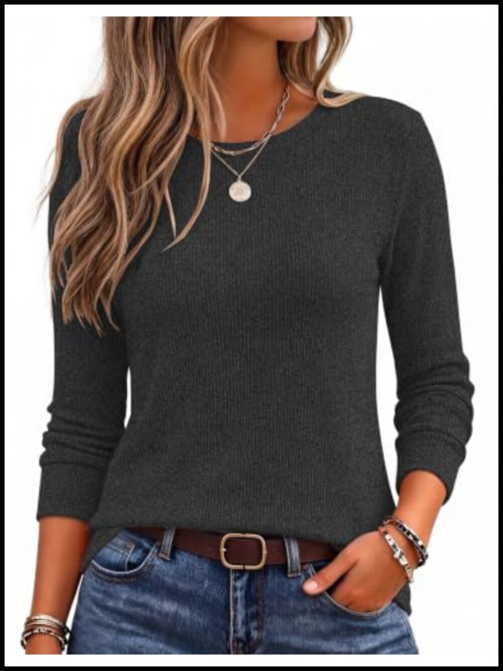 Ekouaer Womens Long Sleeve Crewneck Thermal Top Casual